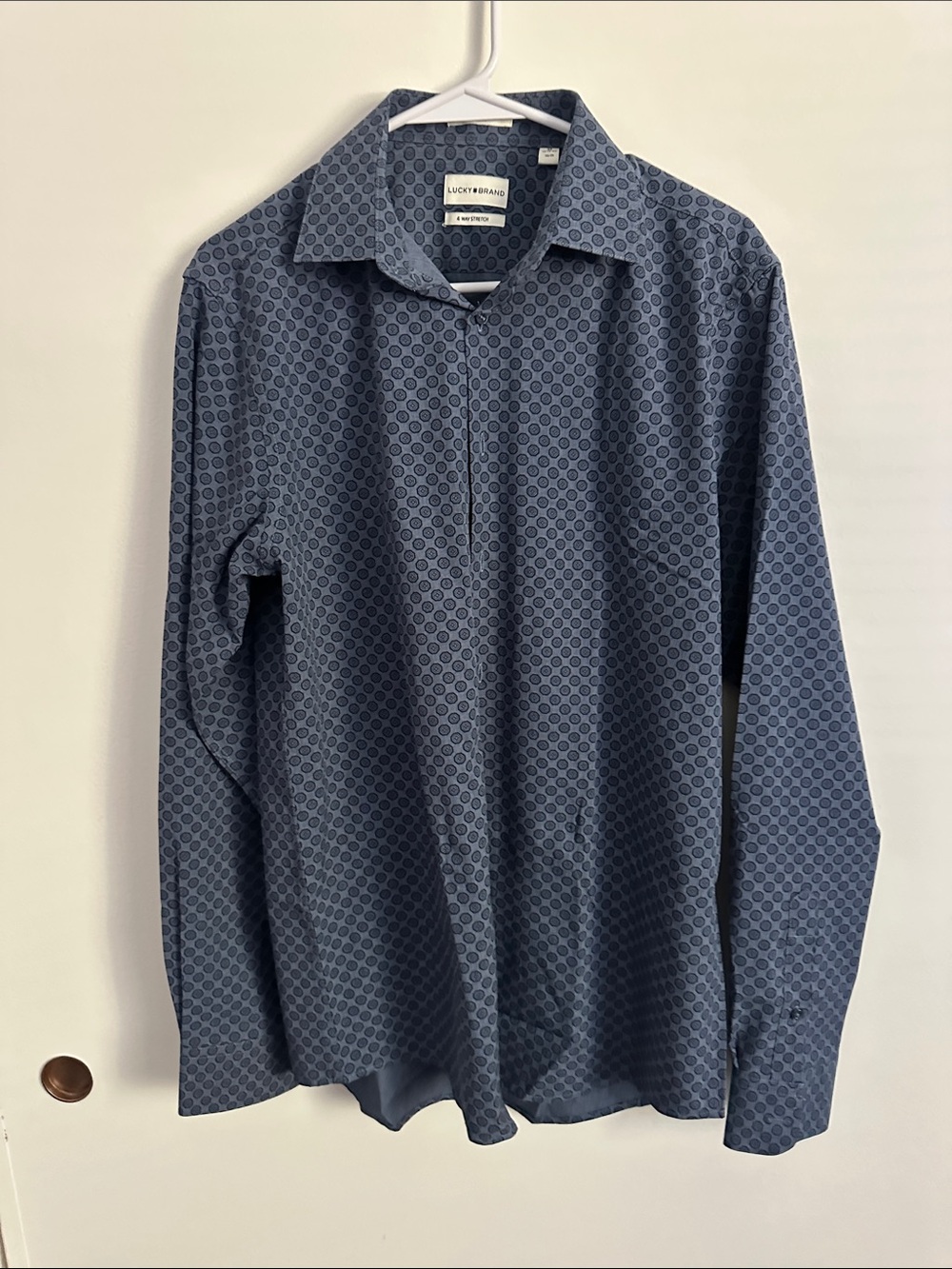 Lucky Brand Men's Navy Patterned Long-Sleeve Dress Shirt